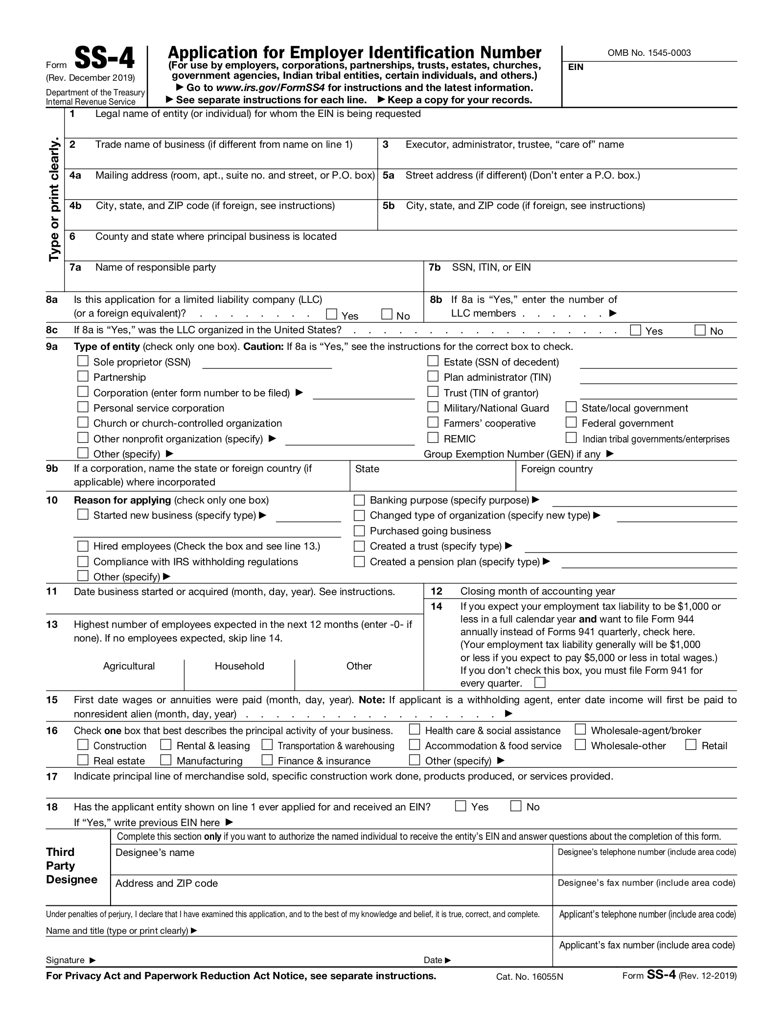 Free SS 4 Application For Employer Identification Number PDF EForms Free SS 4 Application For Employer Identification Number PDF EForms