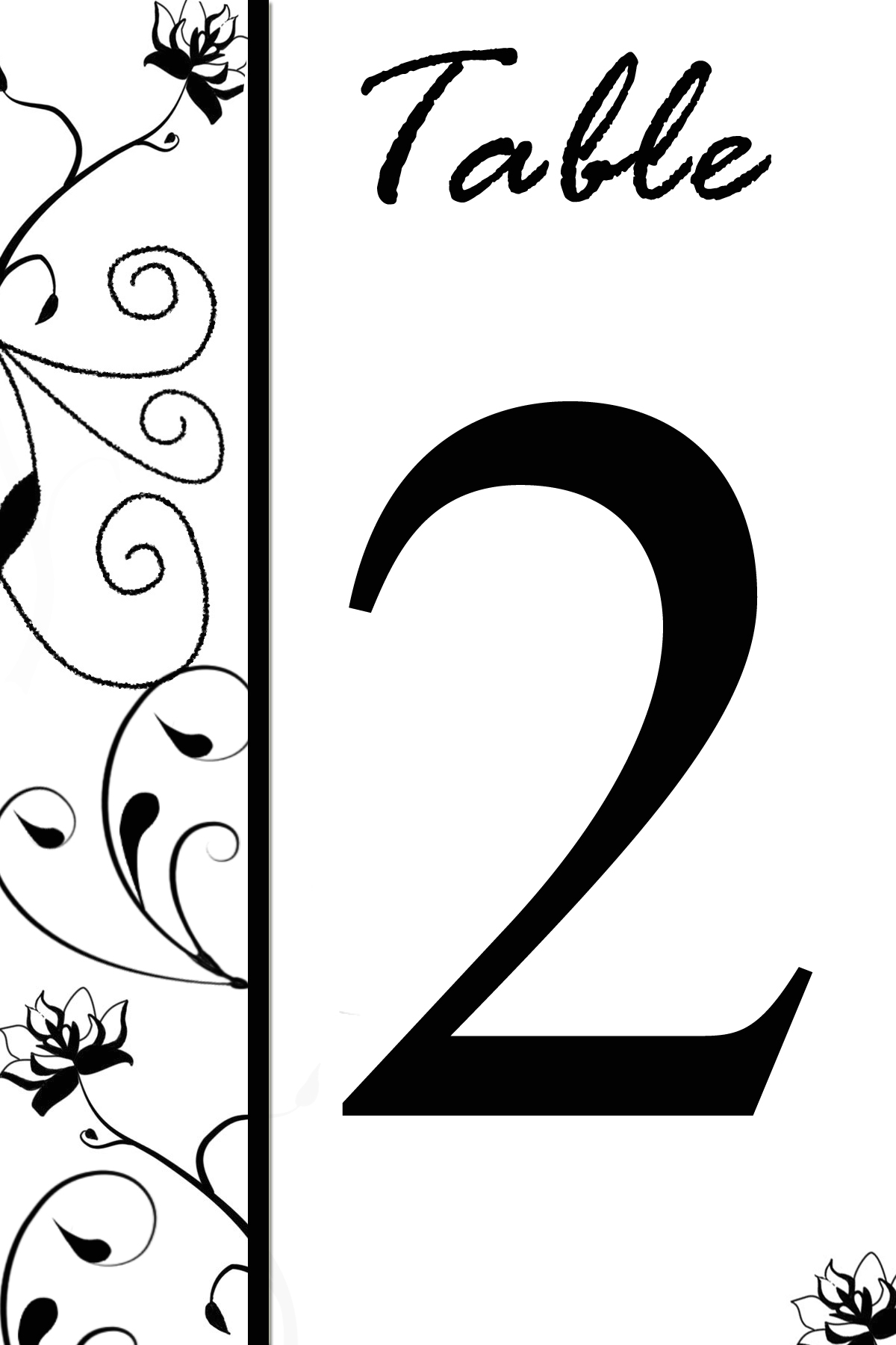 Free Table Number Templates Swirly Flowers Bridal Party Tees