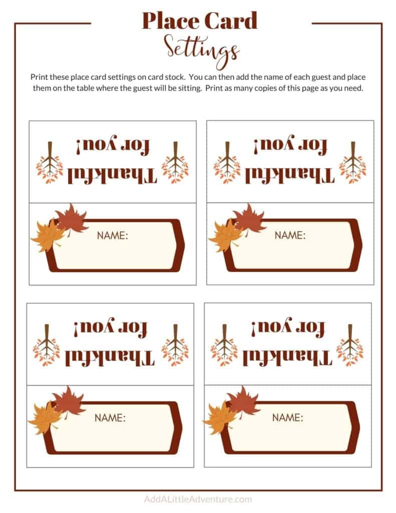 Free Thanksgiving Place Cards Printable Printable Party Favors Free Thanksgiving Place Cards Printable Printable Party Favors