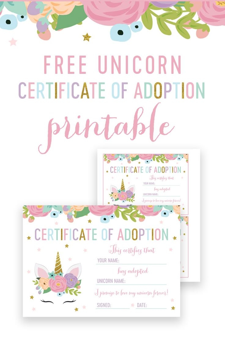 Free Unicorn Birthday Certificate Of Adoption Printable Instant Download Free Unicorn Birthday Certificate Of Adoption Printable Instant Download