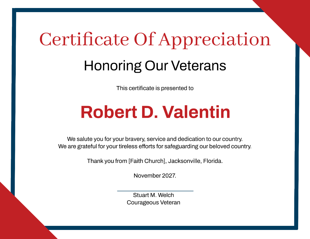 Free Veterans Day Appreciation Certificate Template To Edit Online