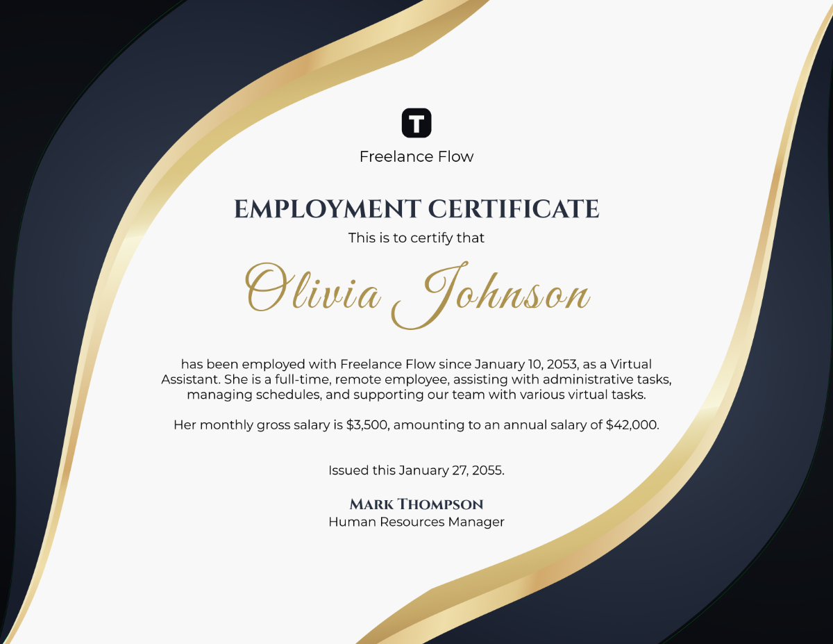 Free Virtual Assistant Employment Certificate Template To Edit Online