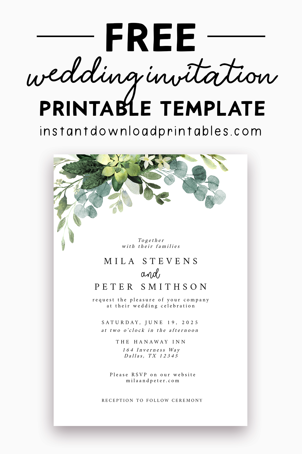 Free Wedding Invitation Template Eucalyptus Green Leaves Instant Download Printables Instant Download Printables Free Wedding Invitation Template Eucalyptus Green Leaves Instant Download Printables Instant Download Printables