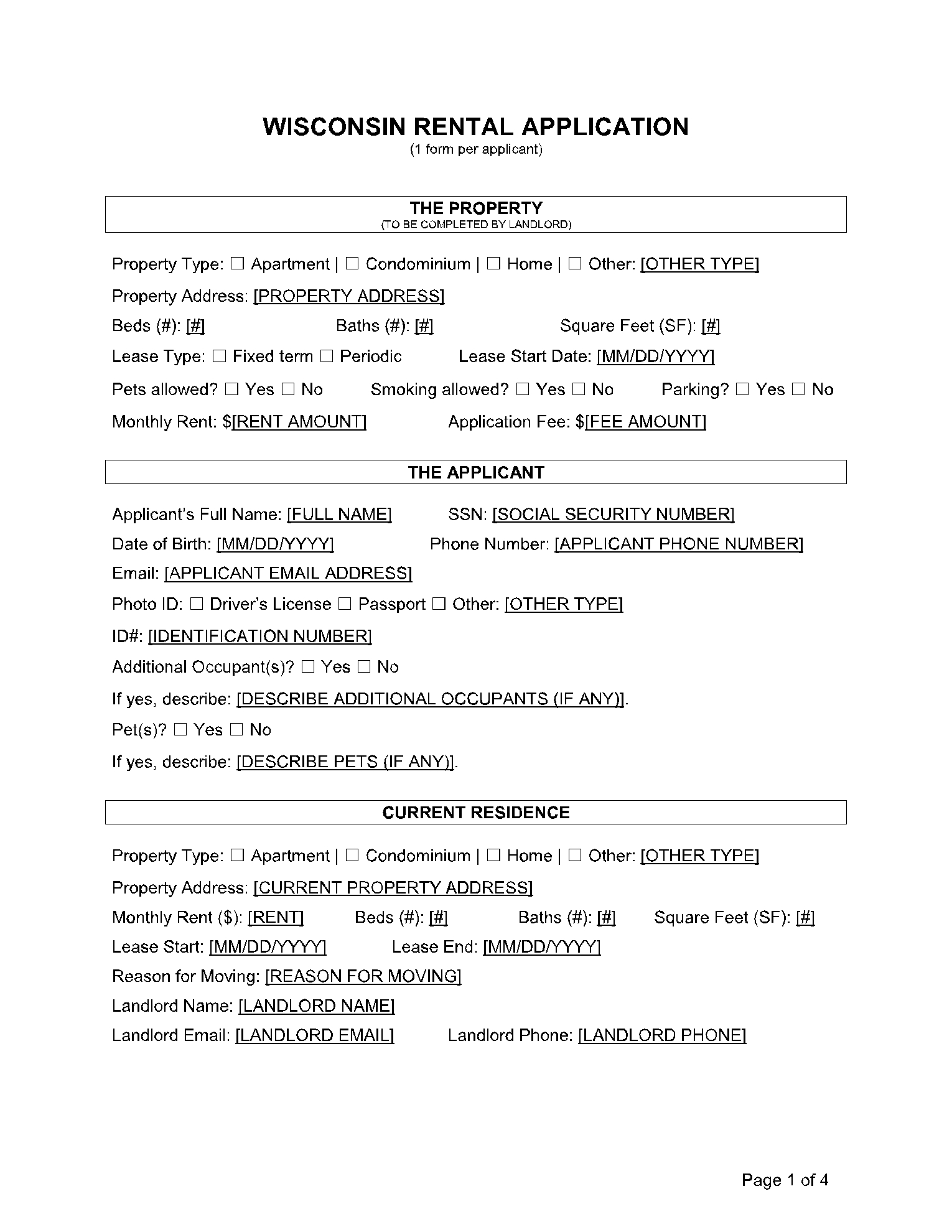 Free Wisconsin Rental Application Template CocoSign