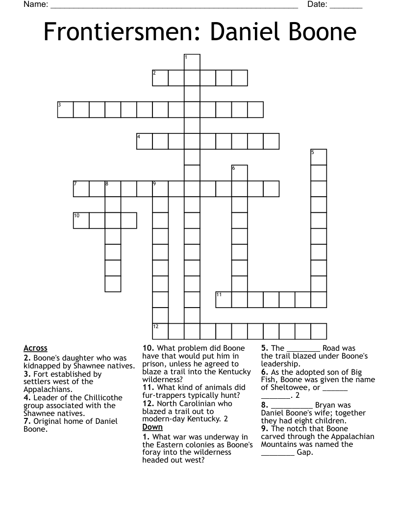 Frontiersmen Daniel Boone Crossword WordMint