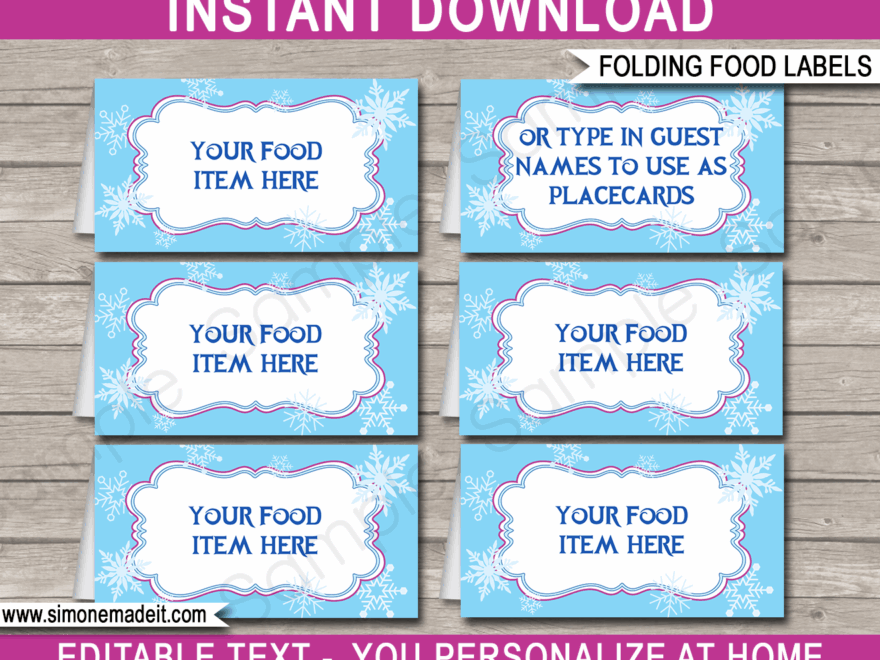 Frozen Party Food Labels Place Cards Winter Theme Birthday Party