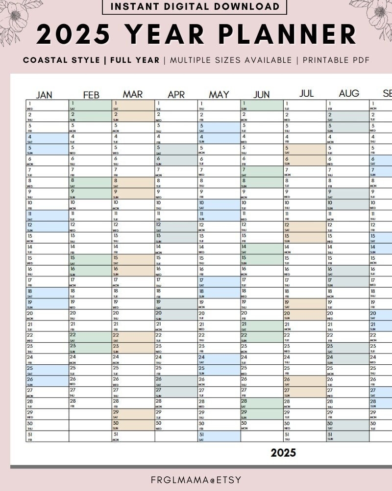 Full Year Calendar 2025 2025 Monthly Planner 2025 Rainbow Yearly Calendar Calendar Printable 2025 Wall Planner Wall Calendar 2025 Etsy