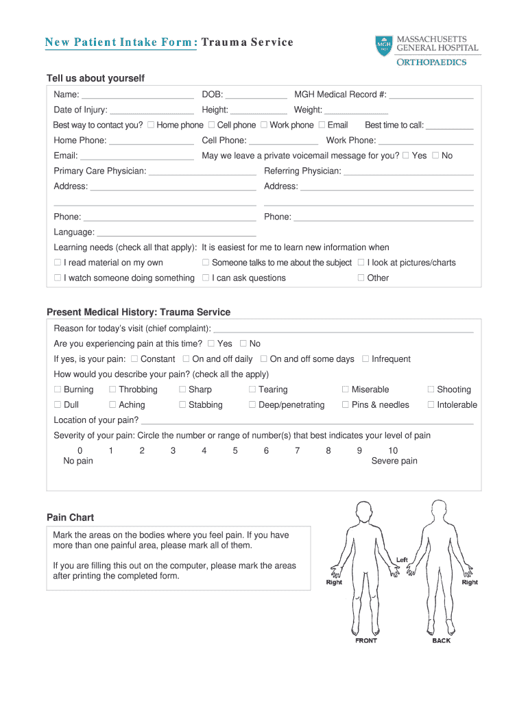 Printable Blank Medical Forms For Intake