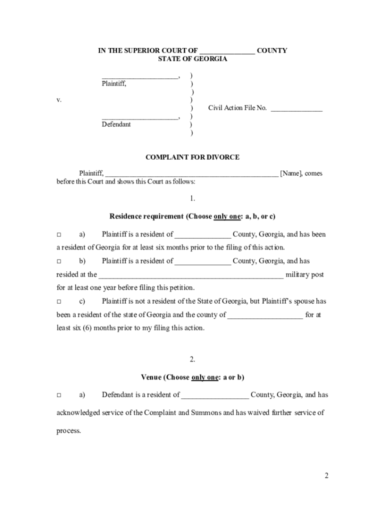 Georgia Uncontested Divorce Forms Fill Online Printable Fillable Blank PdfFiller