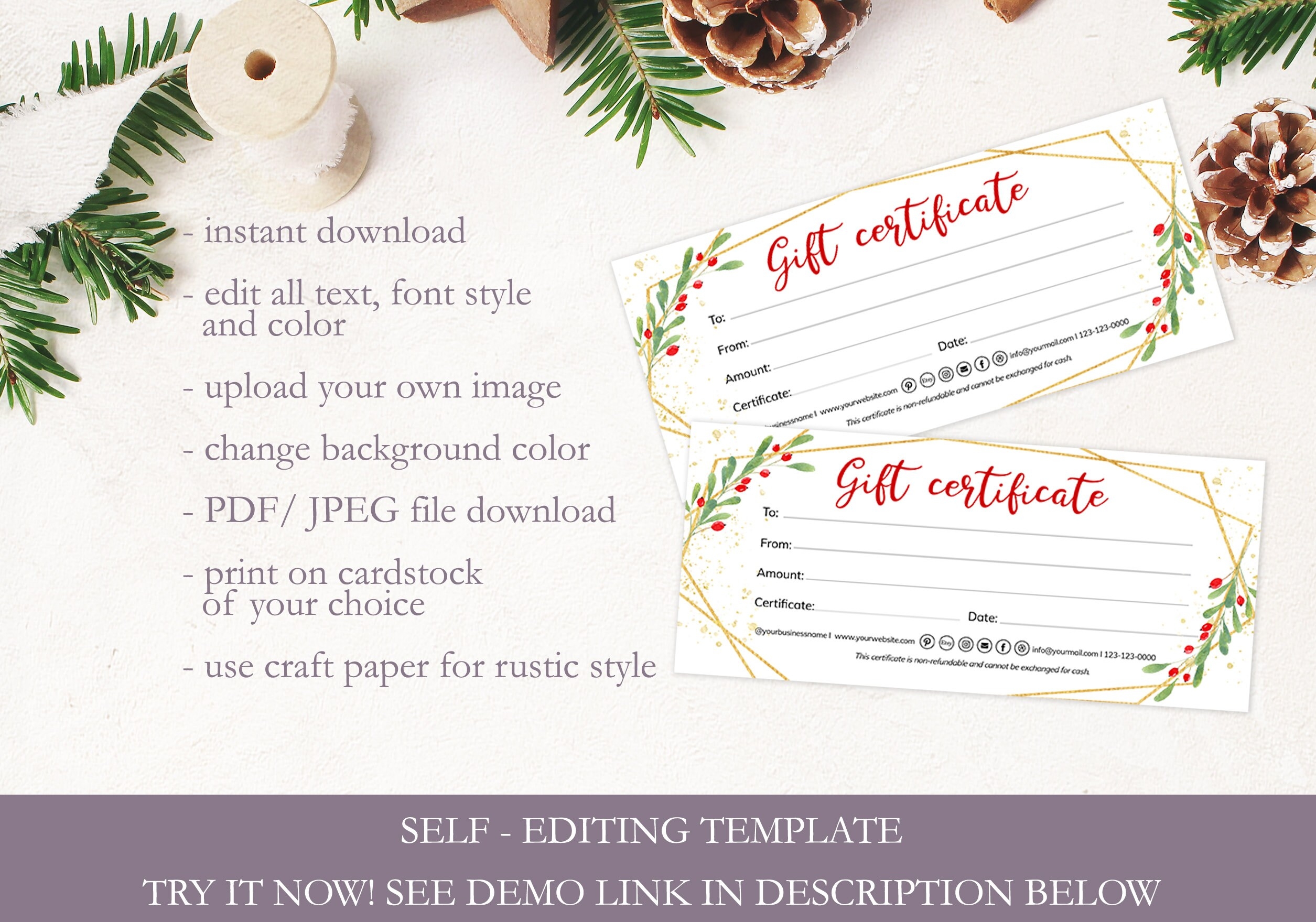 Gift Certificate Template Etsy Shop Gift Card Editable Christmas Gift Cards Craft Business Gift Coupon Printable Gift Voucher SRP 011 Etsy