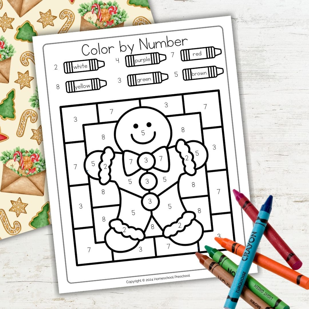 Gingerbread Color By Number Worksheets For Preschool