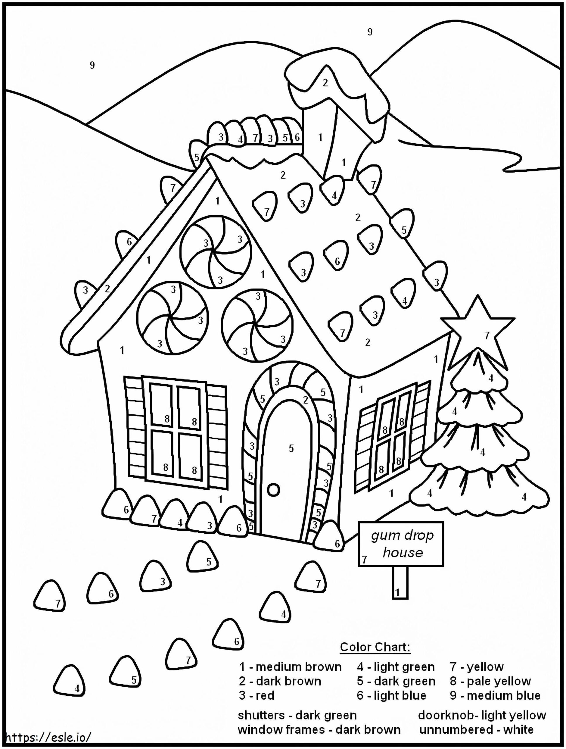 Gingerbread House Color By Number Coloring Page