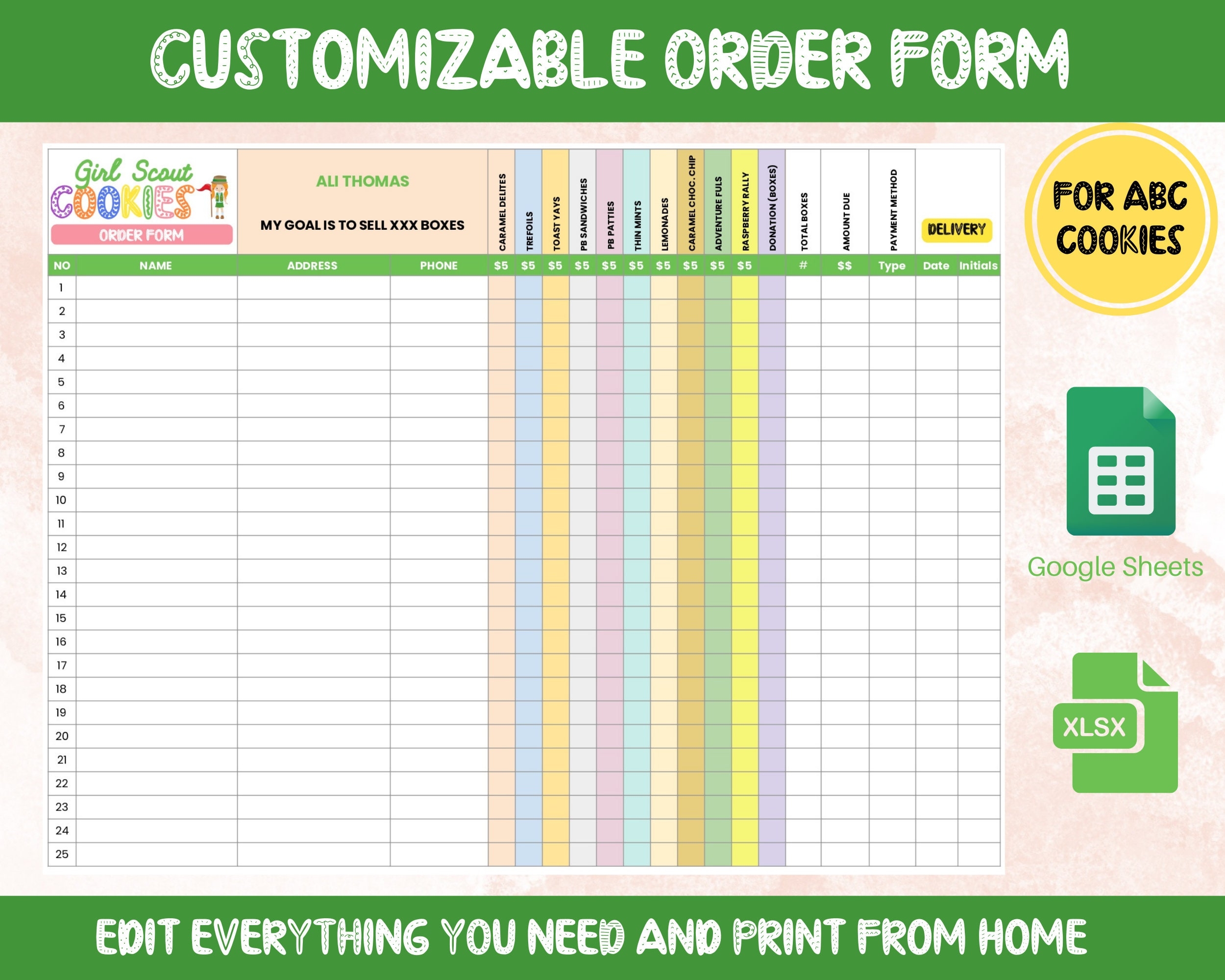 Girl Scout Cookie Order Form Template Editable With Google Sheets ABC Version Girl Scout Edit And Print 8 5X11 Instant Download Etsy New Zealand Girl Scout Cookie Order Form Template Editable With Google Sheets ABC Version Girl Scout Edit And Print 8 5X11 Instant Download Etsy New Zealand