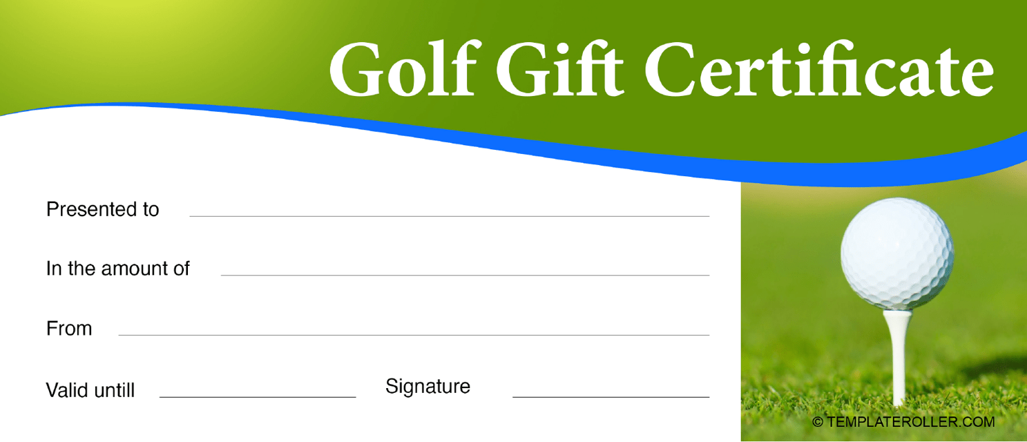 Golf Gift Certificate Template Blue And Green Download Printable Worksheets Library