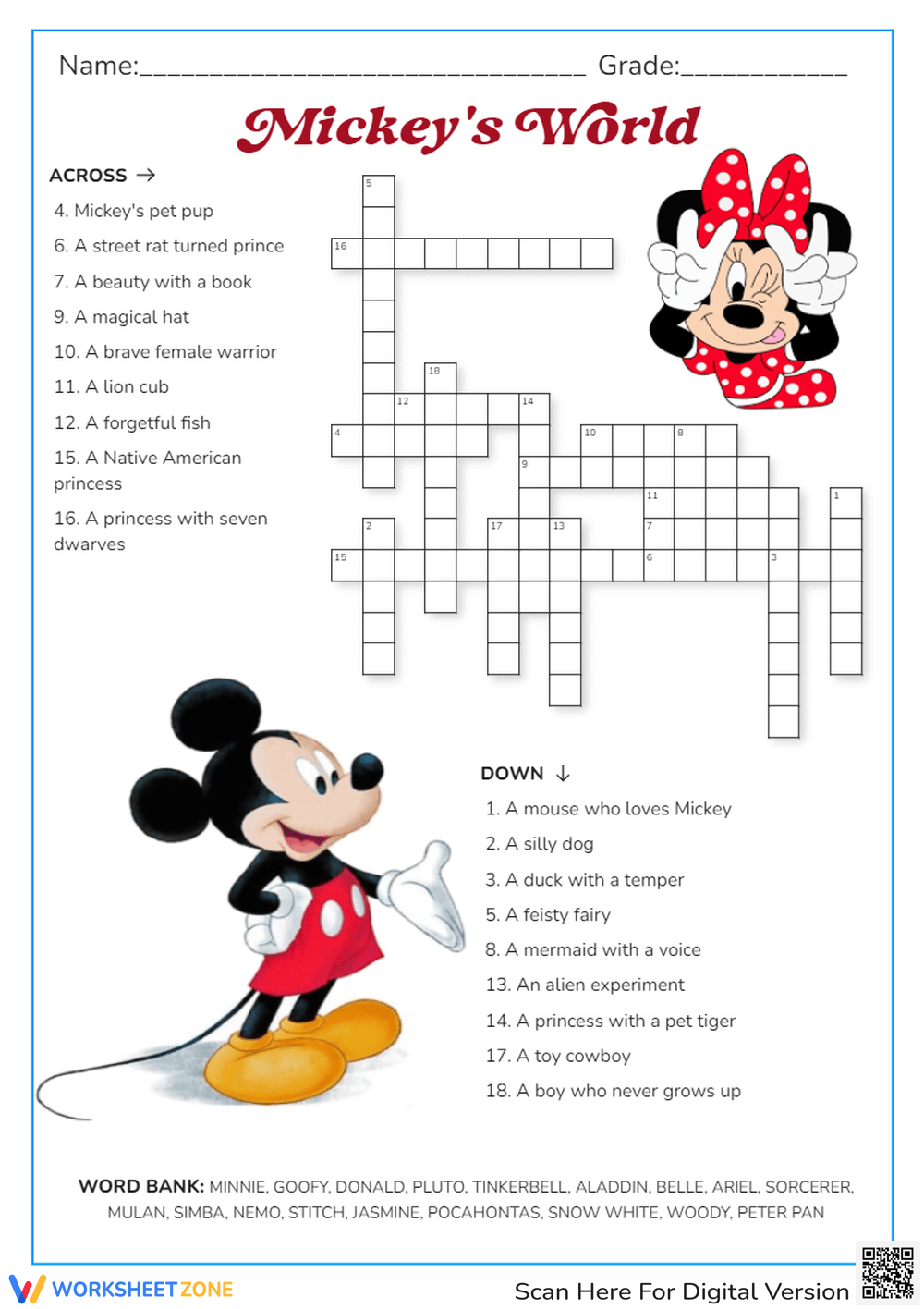 Free Disney Crosswords Printable