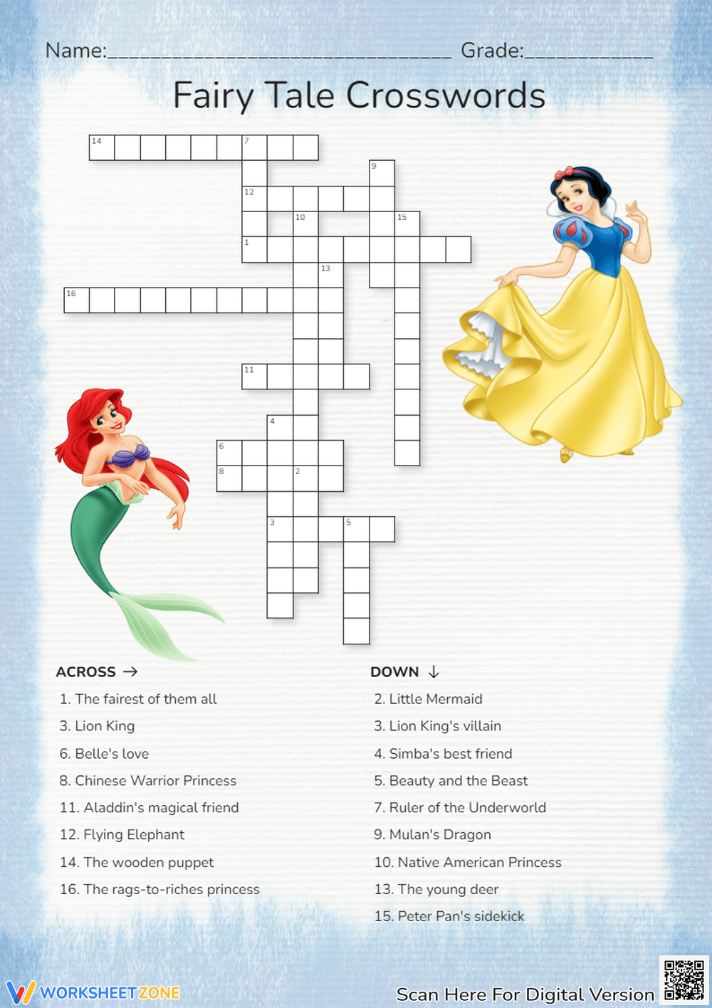 Grade 2 Disney Crossword Puzzles Worksheets 2025