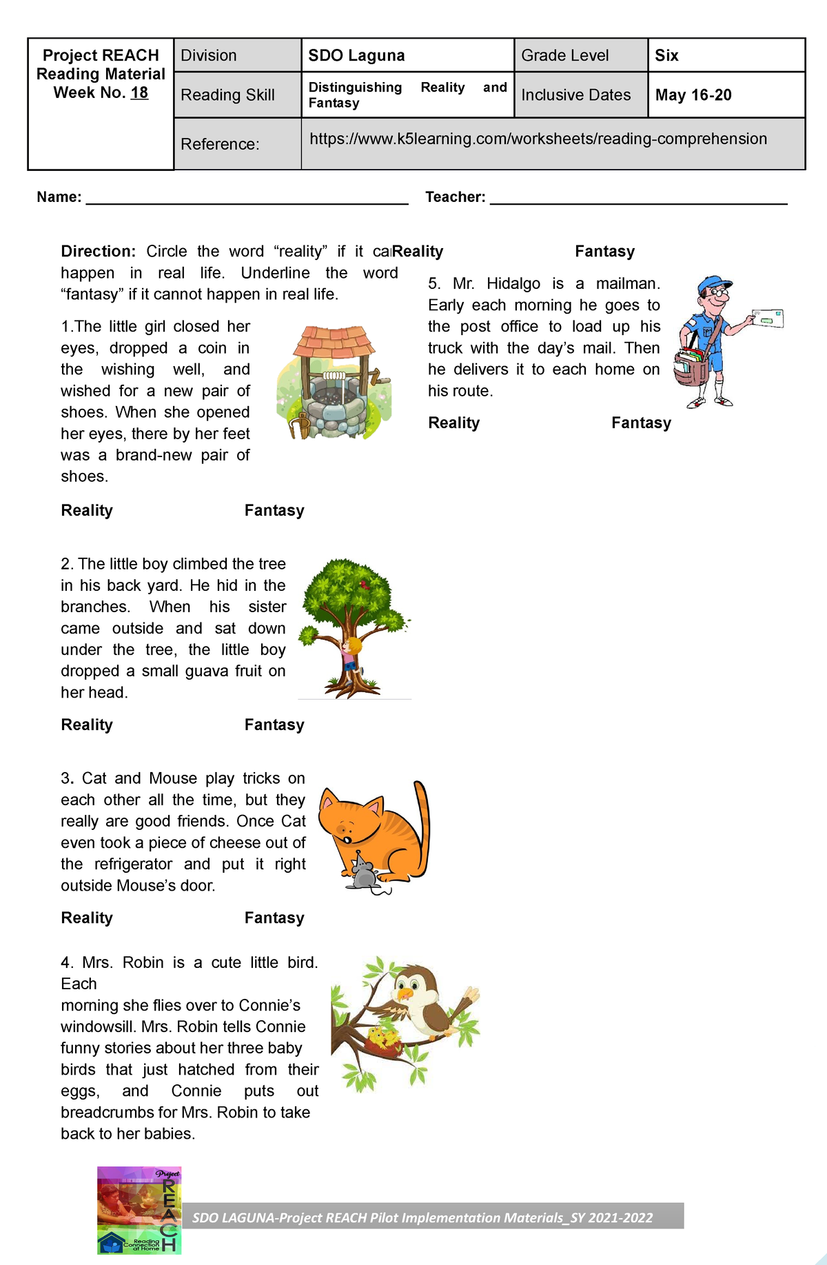 Grade 6 Lower Level Distinguishing Reality And Fantasy 1 May 16 20 Worksheets Library Grade 6 Lower Level Distinguishing Reality And Fantasy 1 May 16 20 Worksheets Library