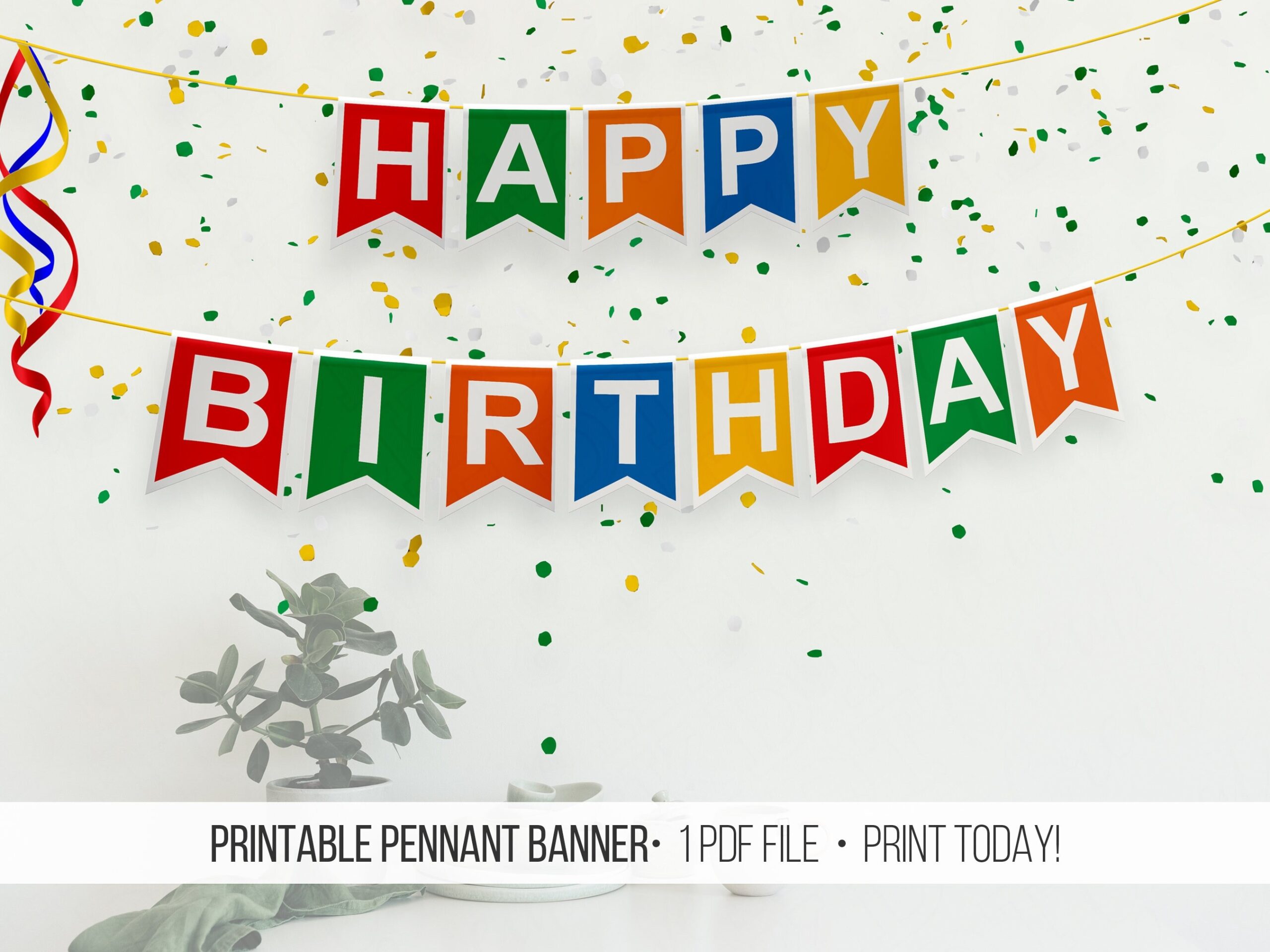 HAPPY BIRTHDAY Pennant Banner Primary Colors Printable Banners Etsy Worksheets Library