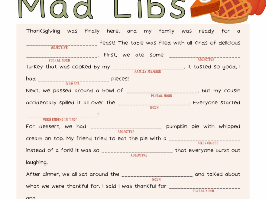 Have Holiday Word Fun With Thanksgiving Mad Libs