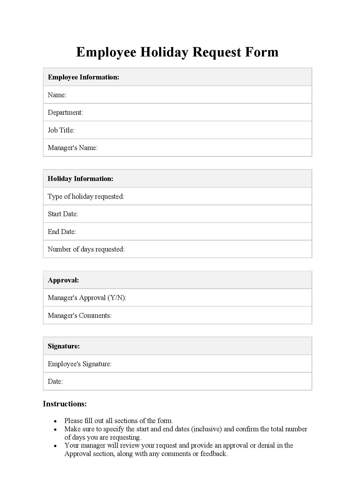 Holiday Request Form Template Free Download Easy Legal Docs Holiday Request Form Template Free Download Easy Legal Docs