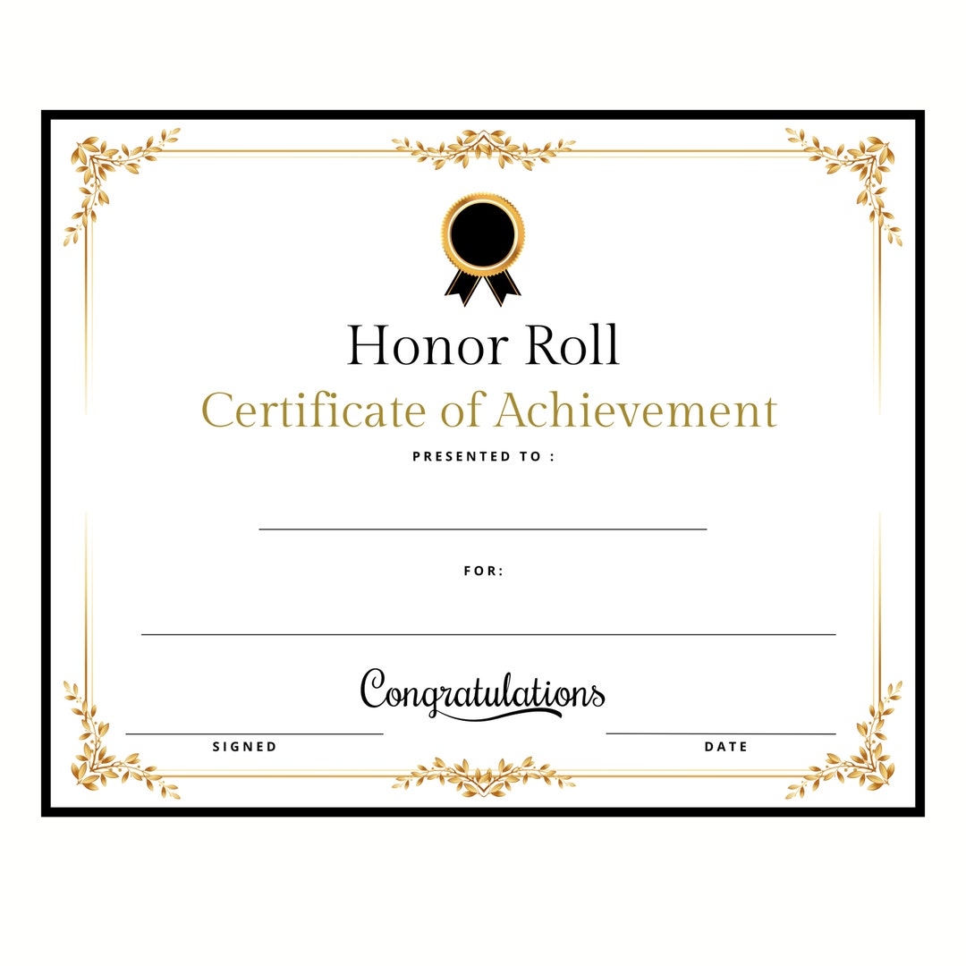 Honors Day Honor Roll Certificate Instant Download Printable Print And Go Affordable Elegant Professional End Of School Year Graduation Etsy