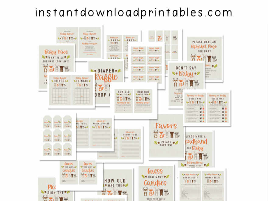 Huge Woodland Baby Shower Package Instant Download Printables Instant Download Printables