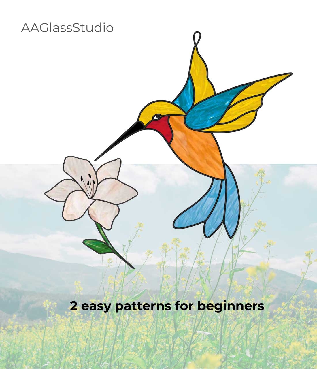 Hummingbird Stained Glass Pattern For Beginner Set 2 AAGlassStudio