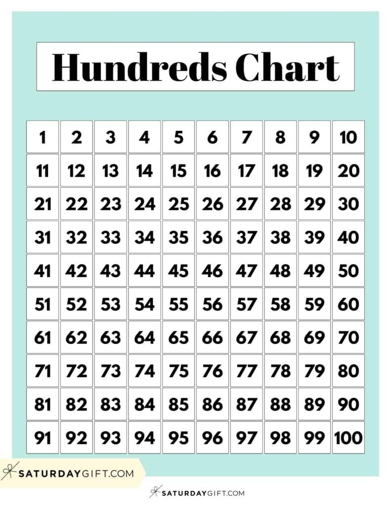 Hundreds Chart Printable 19 Free Numbers 1 To 100 Worksheets SaturdayGift Hundreds Chart Printable 19 Free Numbers 1 To 100 Worksheets SaturdayGift