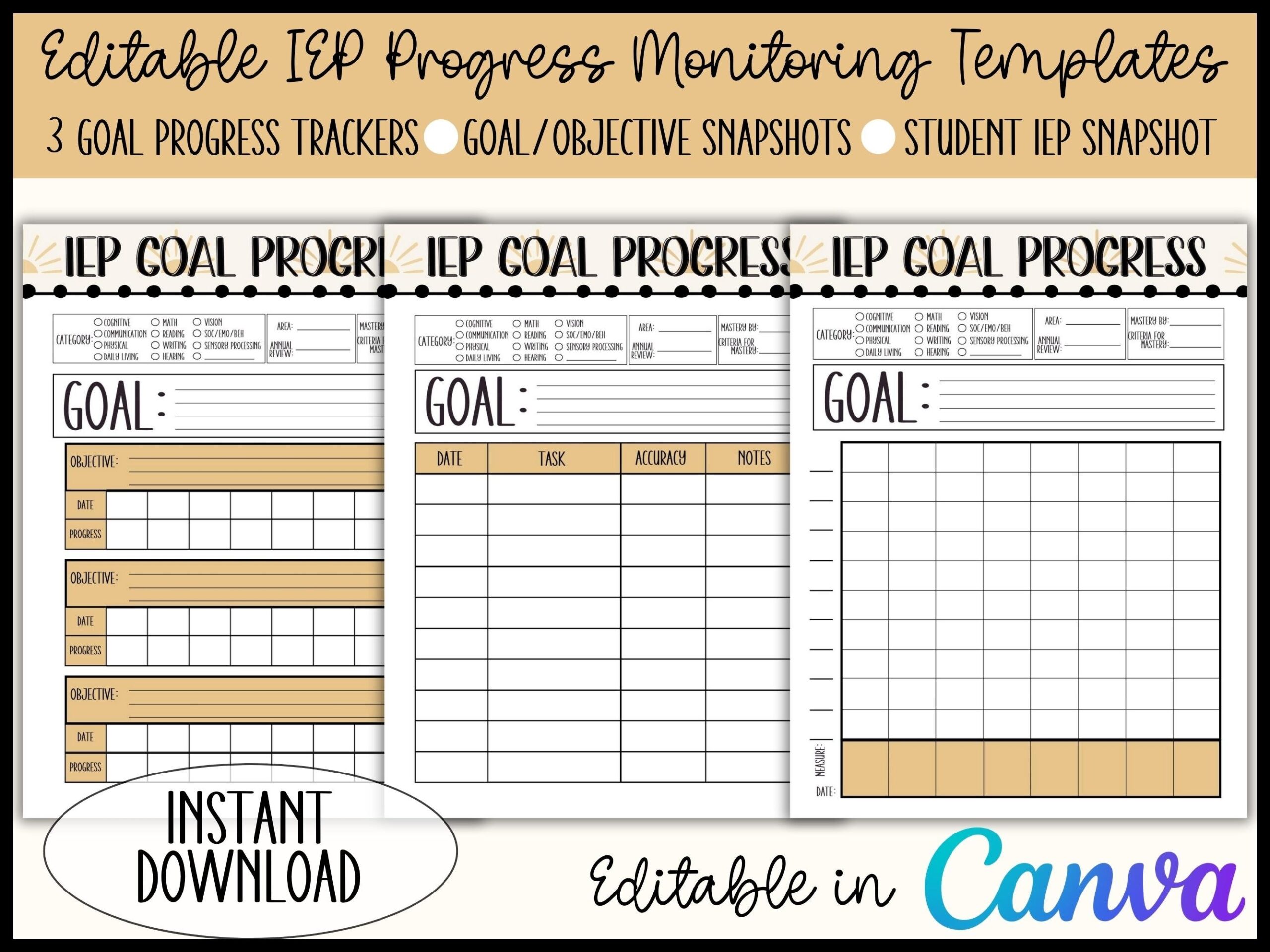 IEP Goal Progress Monitoring Editable Iep Goal Tracking Templates Printable Data Tracker Binder Data Tracking Special Education Resource Etsy