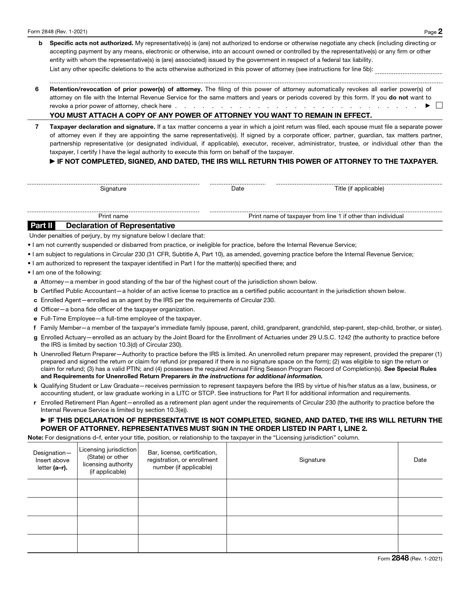 Printable Tax Form 2848
