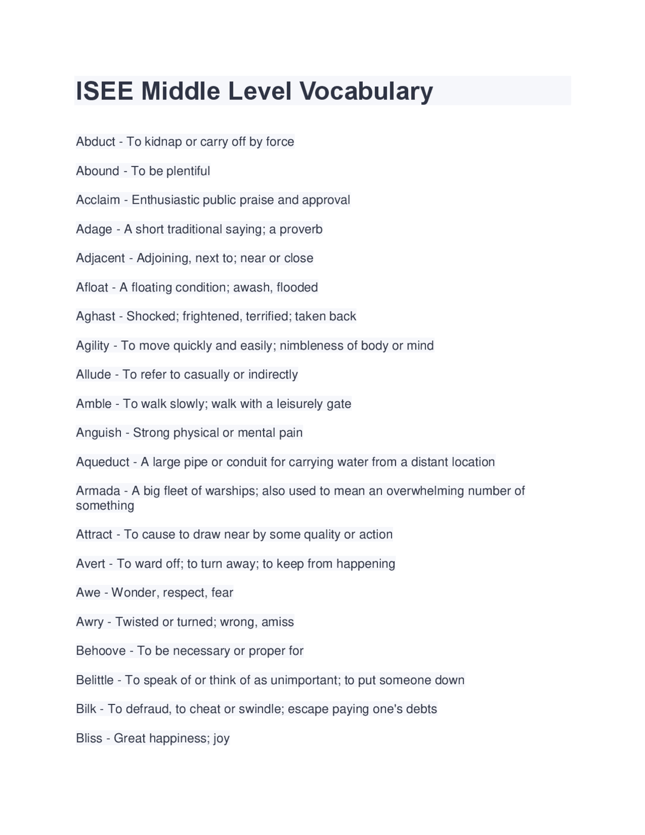 ISEE Middle Level Vocabulary Latest 2025 2026 Exams Nursing Docsity