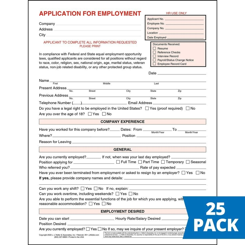 J J Keller Employment Application Form For Office Supplies Walmart Business Supplies