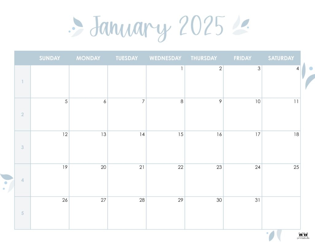 January 2025 Calendars 107 FREE Printables Printabulls