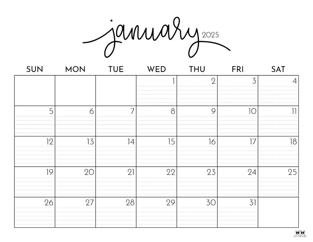 Printable Calendar 2025 Without Lines