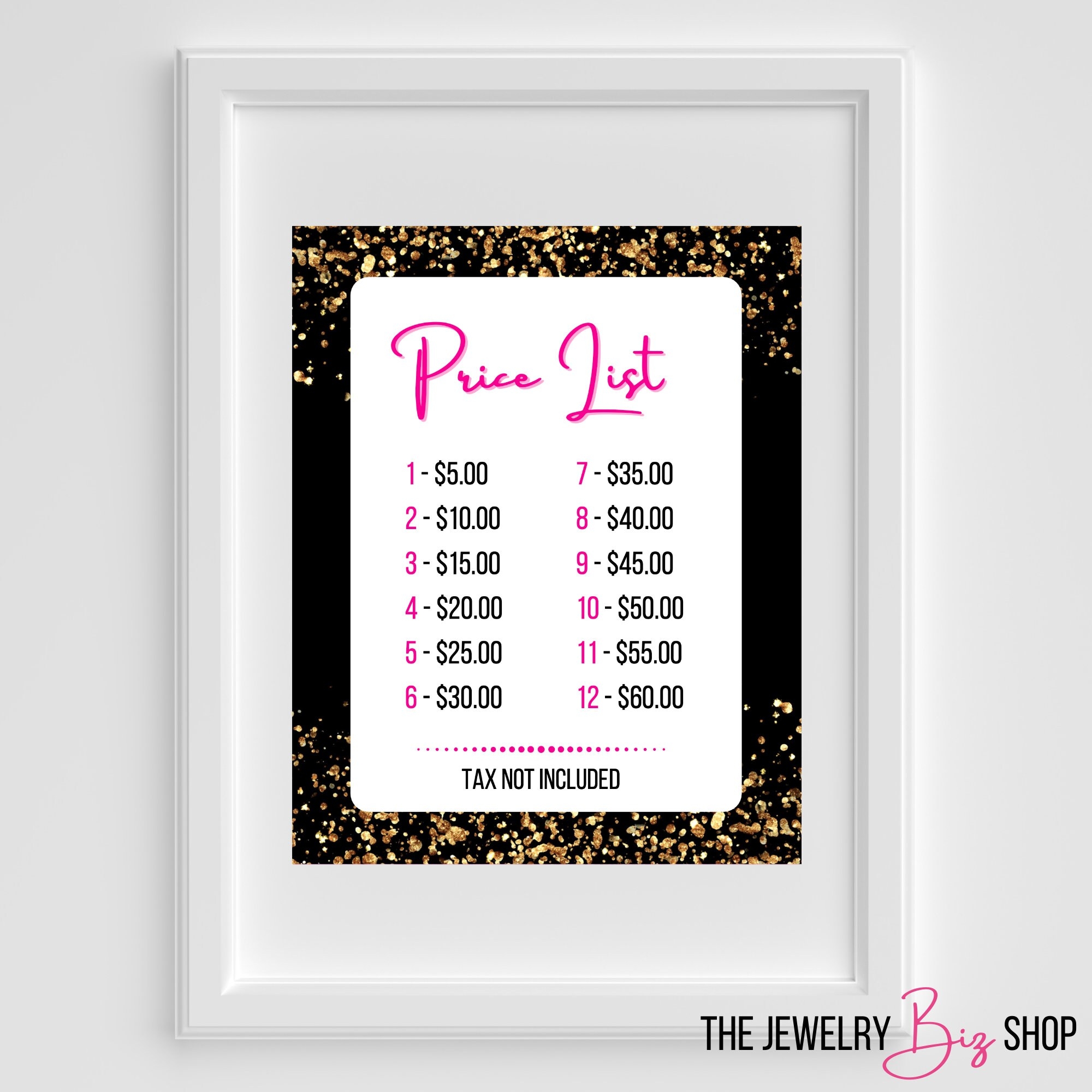 Jewelry Price List Tax No Tax 2 PDF 2 PNG 5 Dollar Jewelry Consultant Price List Price List Jewelry Marketing Black And Gold Etsy Australia