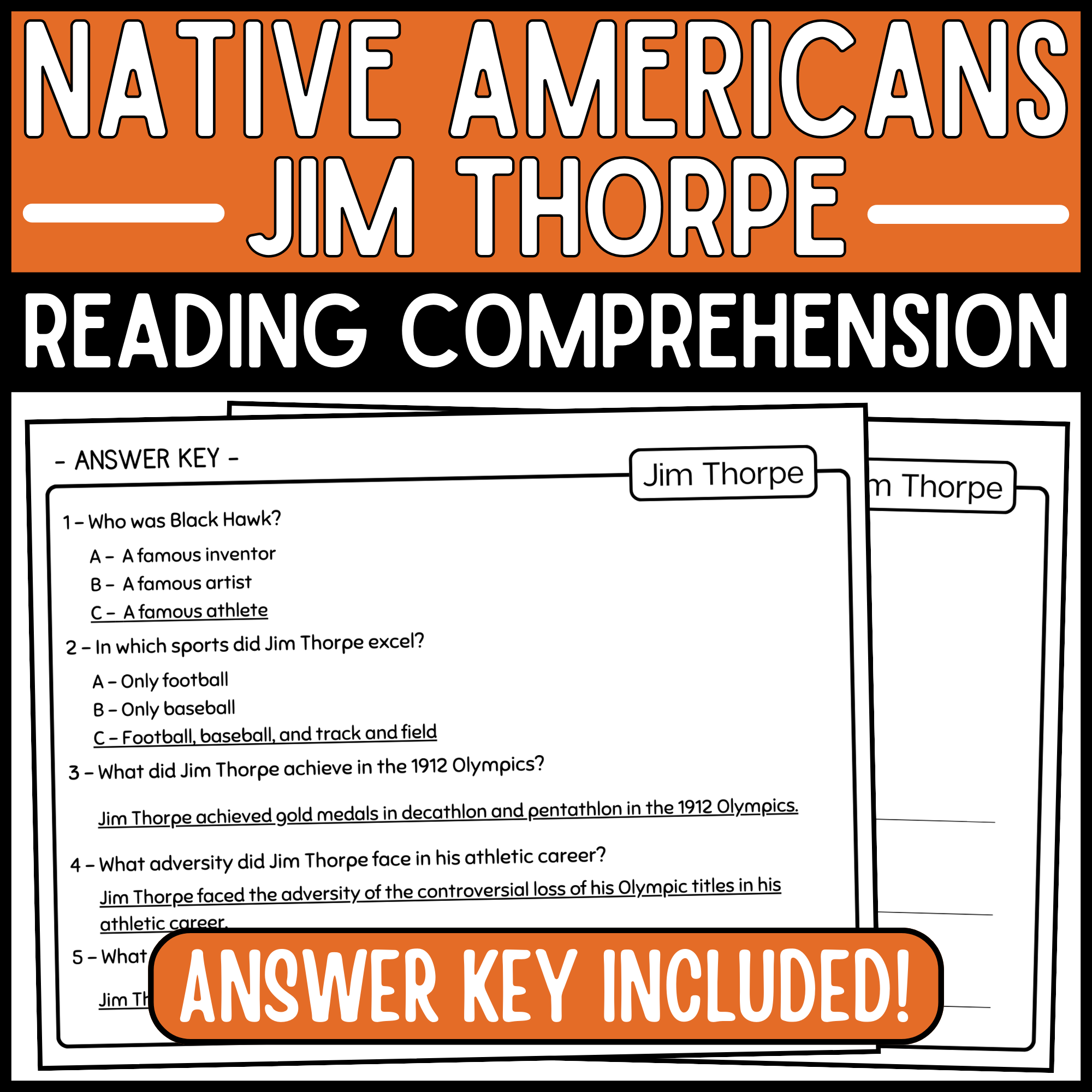 Jim Thorpe Reading Comprehension Passage Native American Heritage Month Made By Teachers