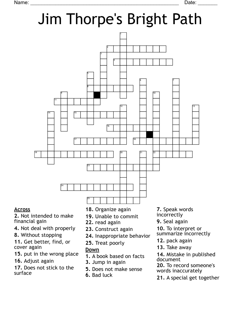 Jim Thorpe s Bright Path Crossword WordMint