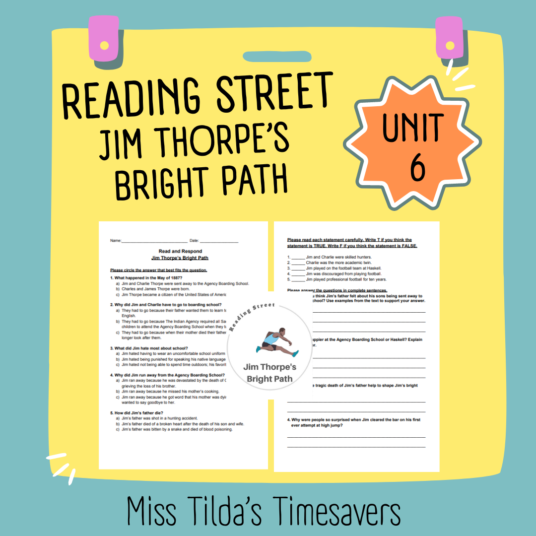 Jim Thorpe s Bright Path Read And Respond Reading Street 4 2 Made By Teachers