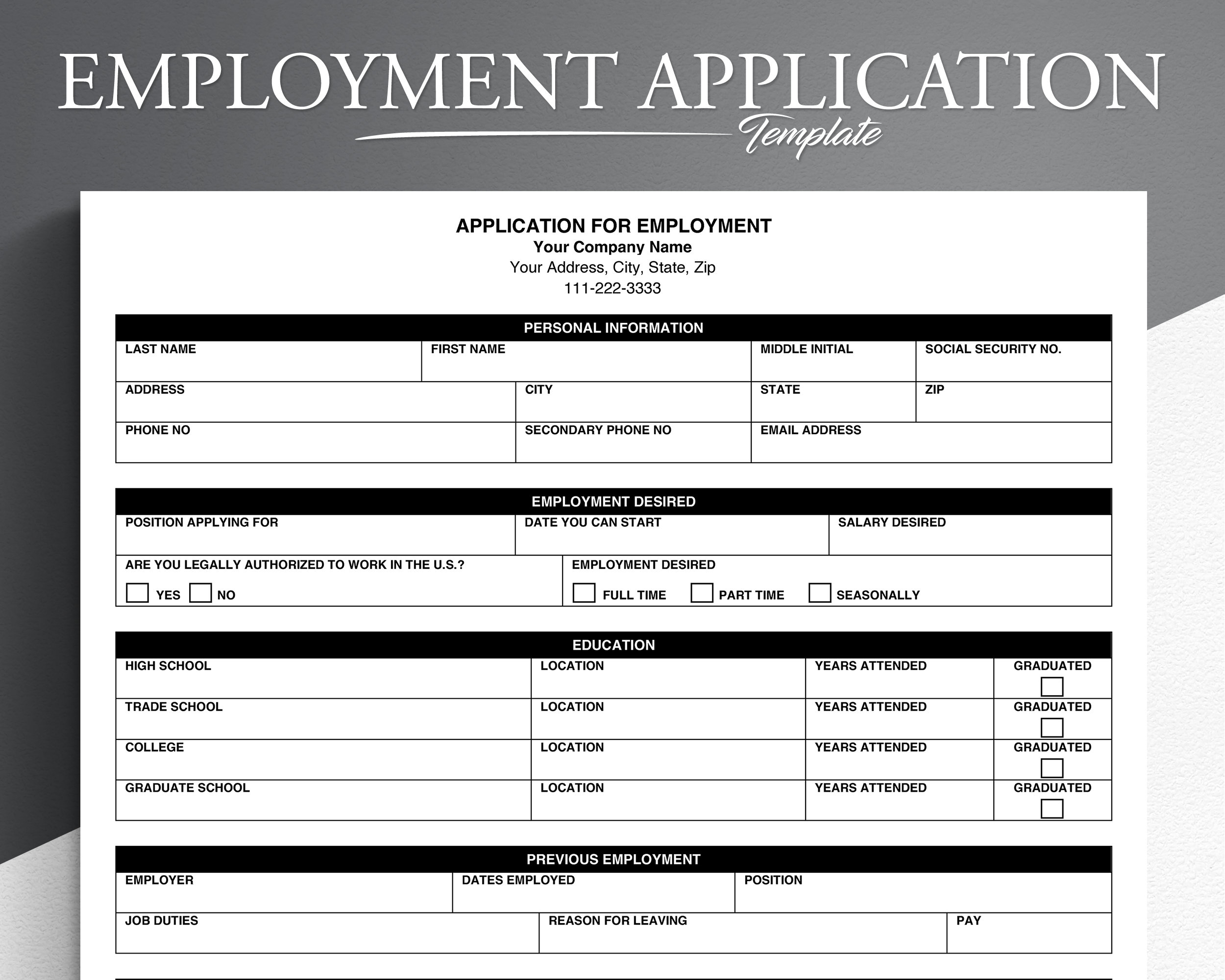 Printable Job Applications Template Printable Job Applications Template