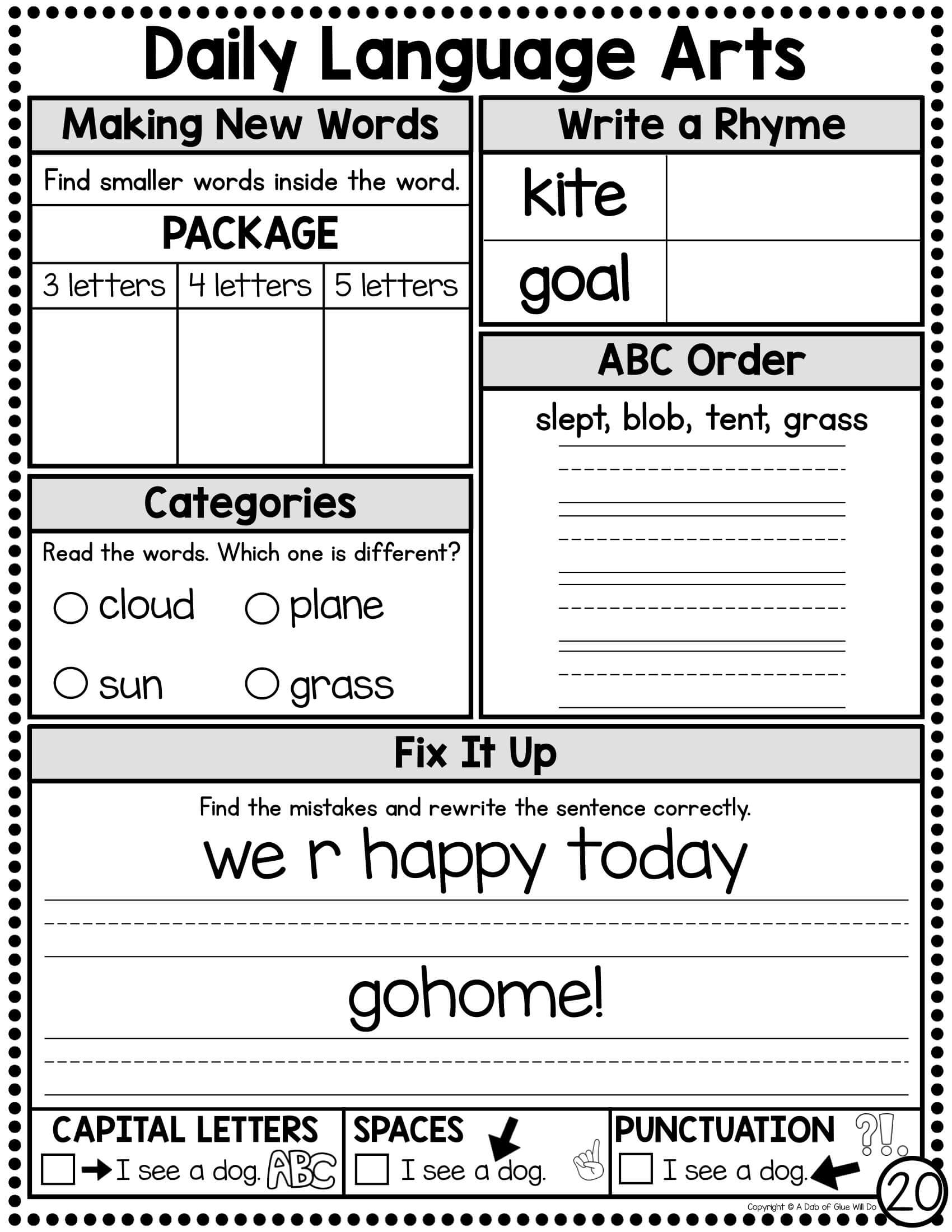 Daily Oral Language 1st Grade Free Printables
