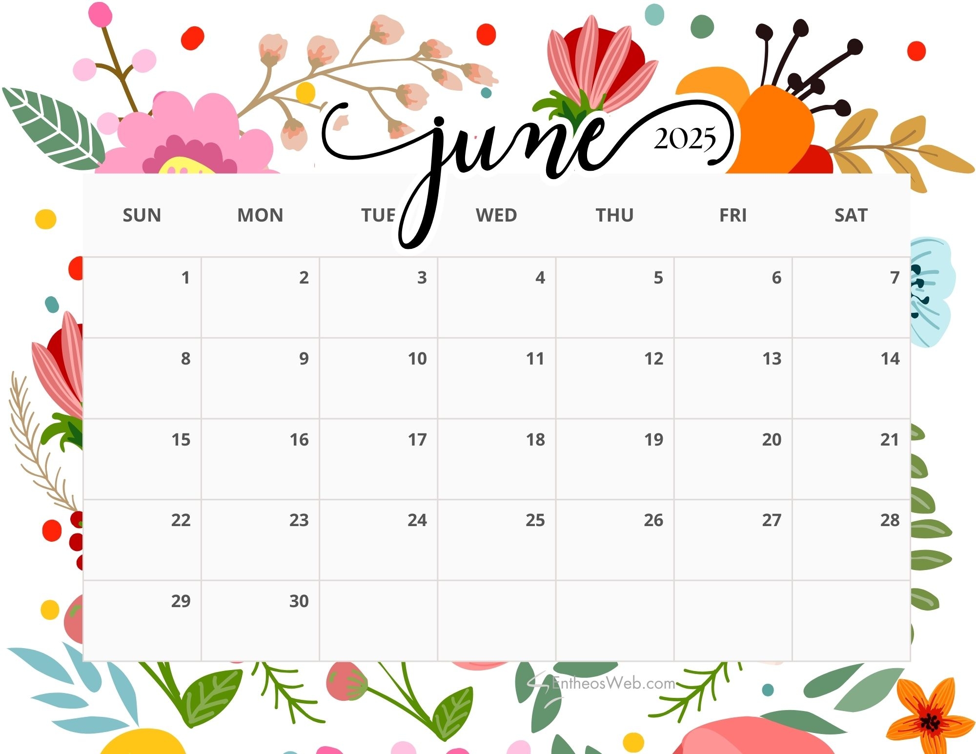 June 2025 Printable Calendar Free