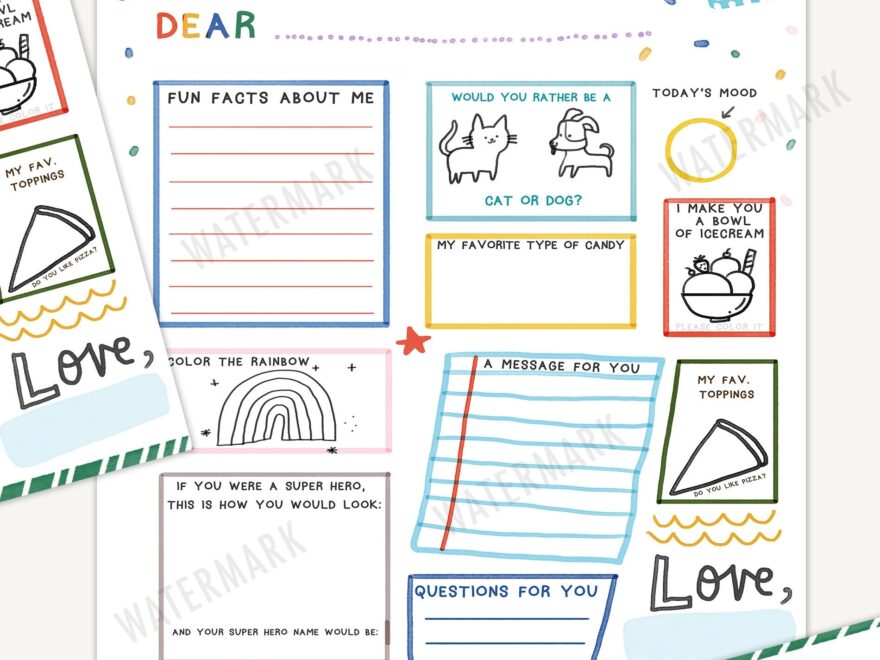 Kids Pen Pal Printable Letter Templates For Kids Letter Printable Penpal Kit Letter Stationary Snail Mail Kit Classmate Mail Etsy