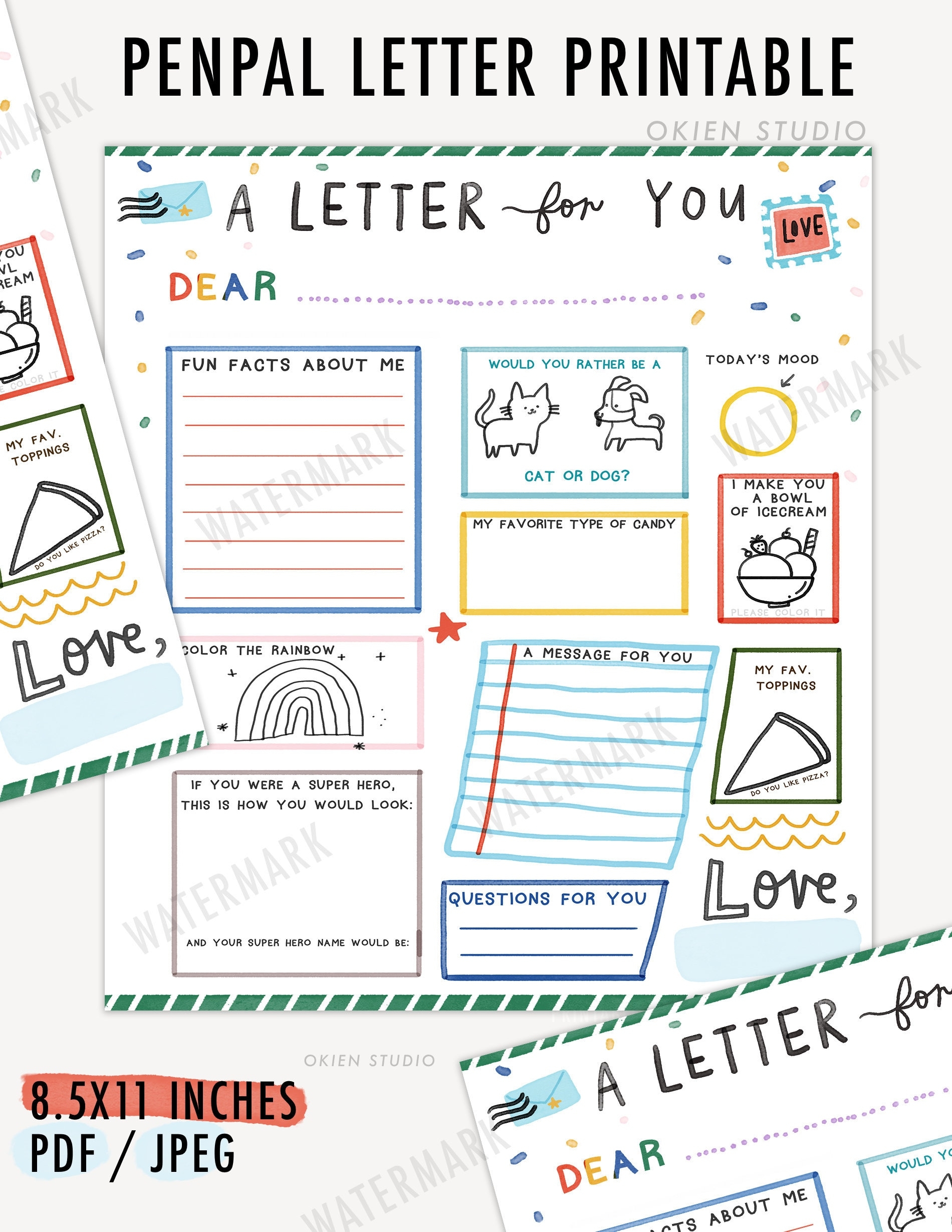 Kids Pen Pal Printable Letter Templates For Kids Letter Printable Penpal Kit Letter Stationary Snail Mail Kit Classmate Mail Etsy