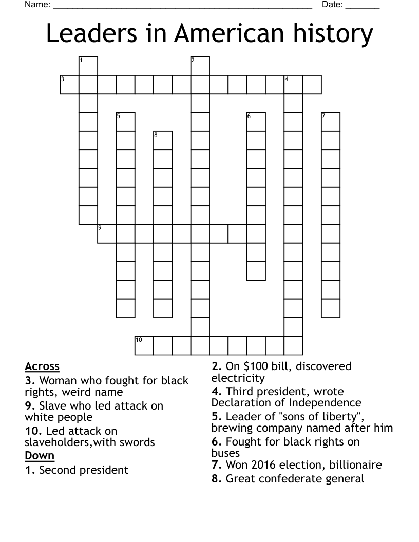 Leaders In American History Crossword WordMint