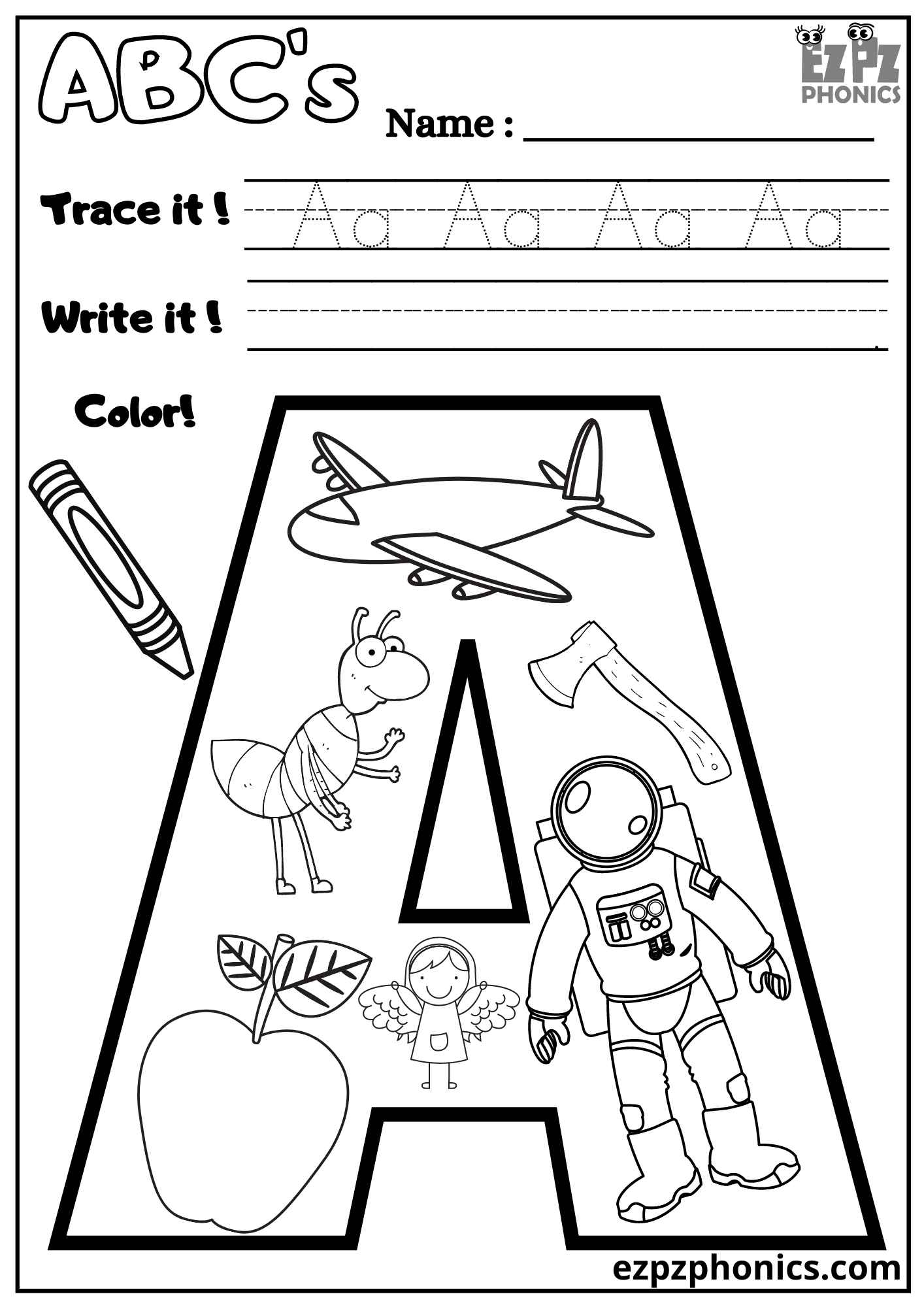 Free Printable Aa Is For Airplane Coloring Page
