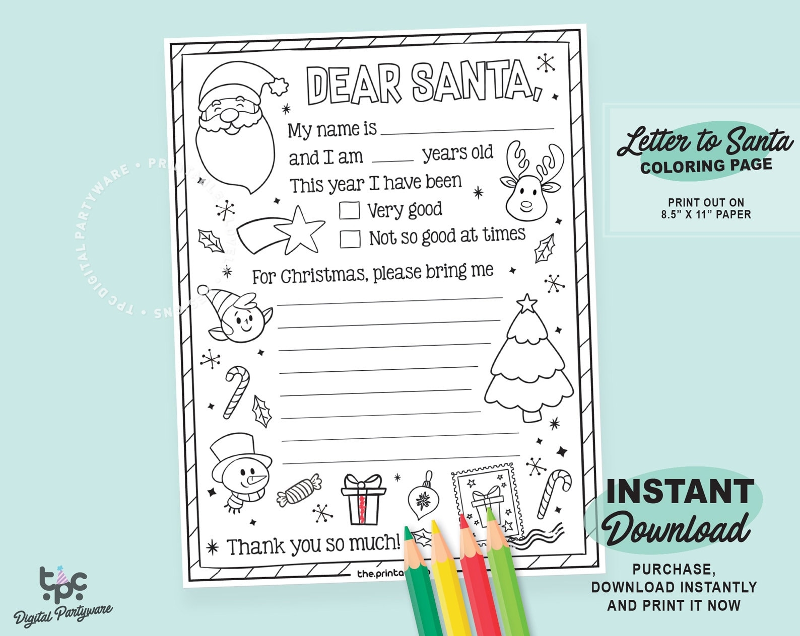 Letter To Santa Coloring Page Printable Dear Santa Letter Kids Christmas Wish List List For Santa Template Digital Letter To Santa Etsy Norway