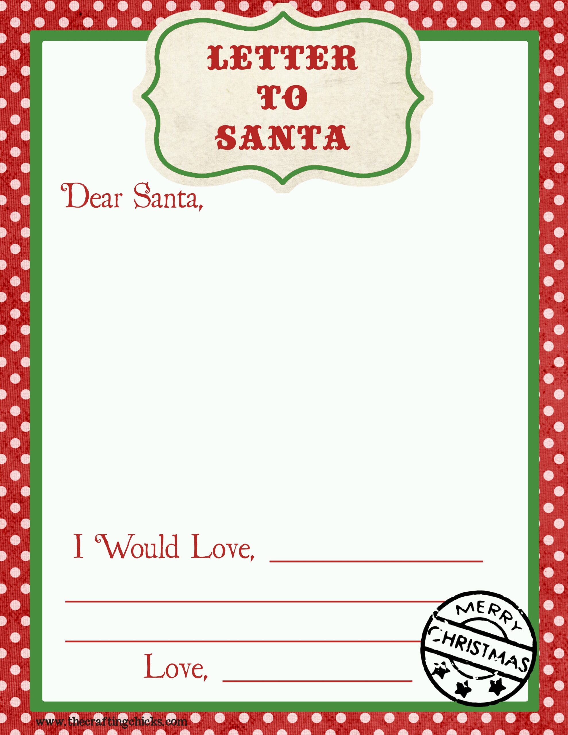 Letter To Santa Free Printable Download