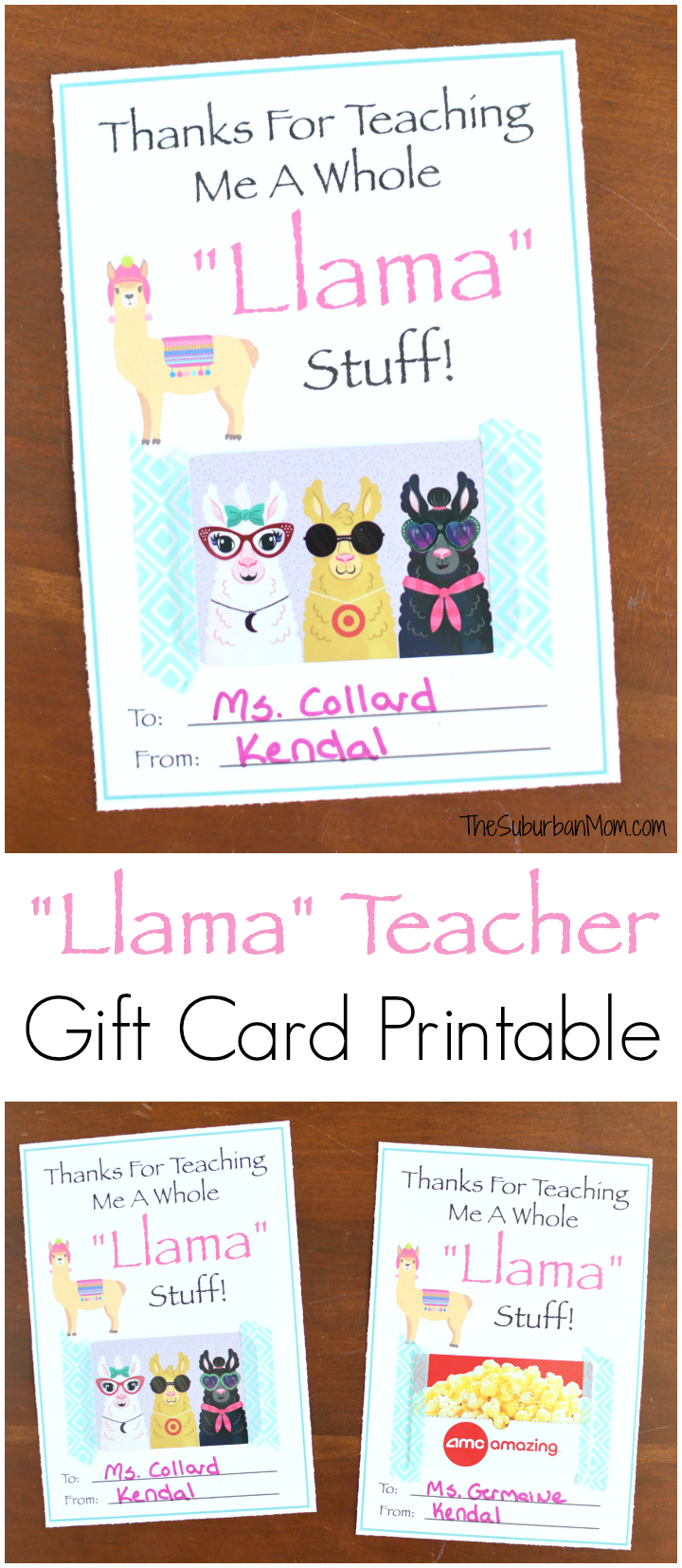Llama Teacher Gift Card Printable Easy Teacher Gift The Suburban Mom