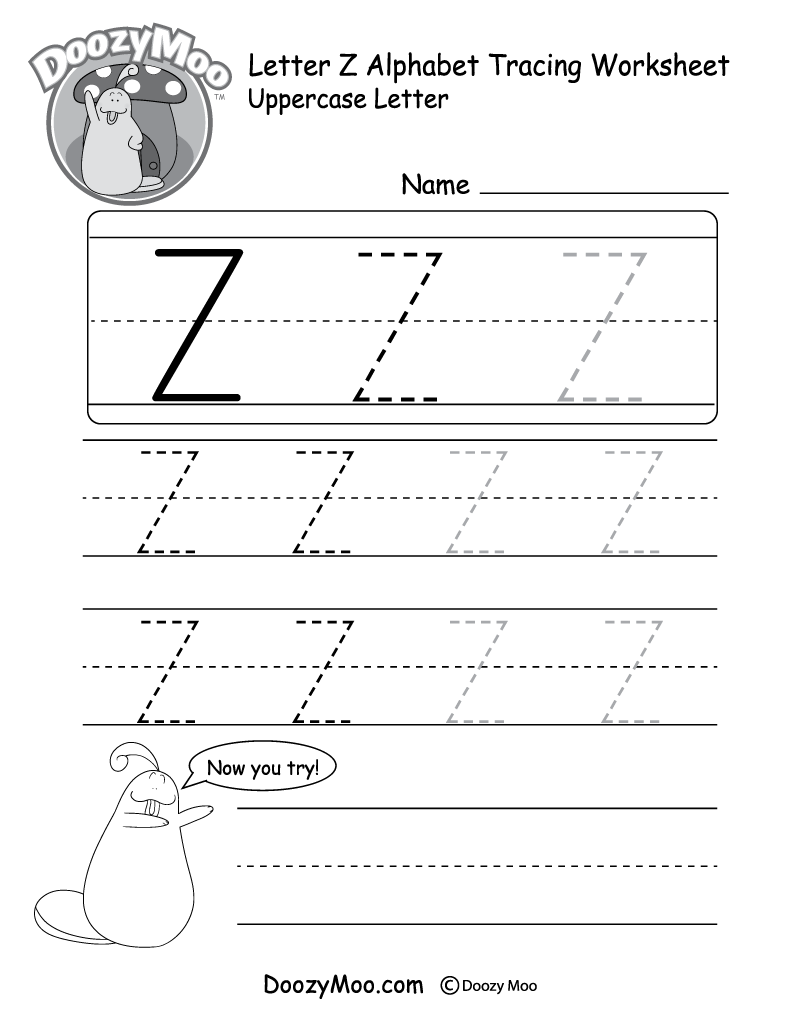 Lowercase Letter z Tracing Worksheet Doozy Moo