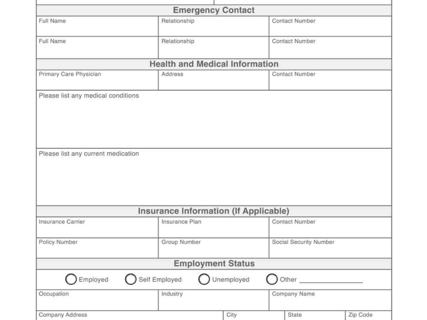 Medical Intake Form Template Free PDF Download